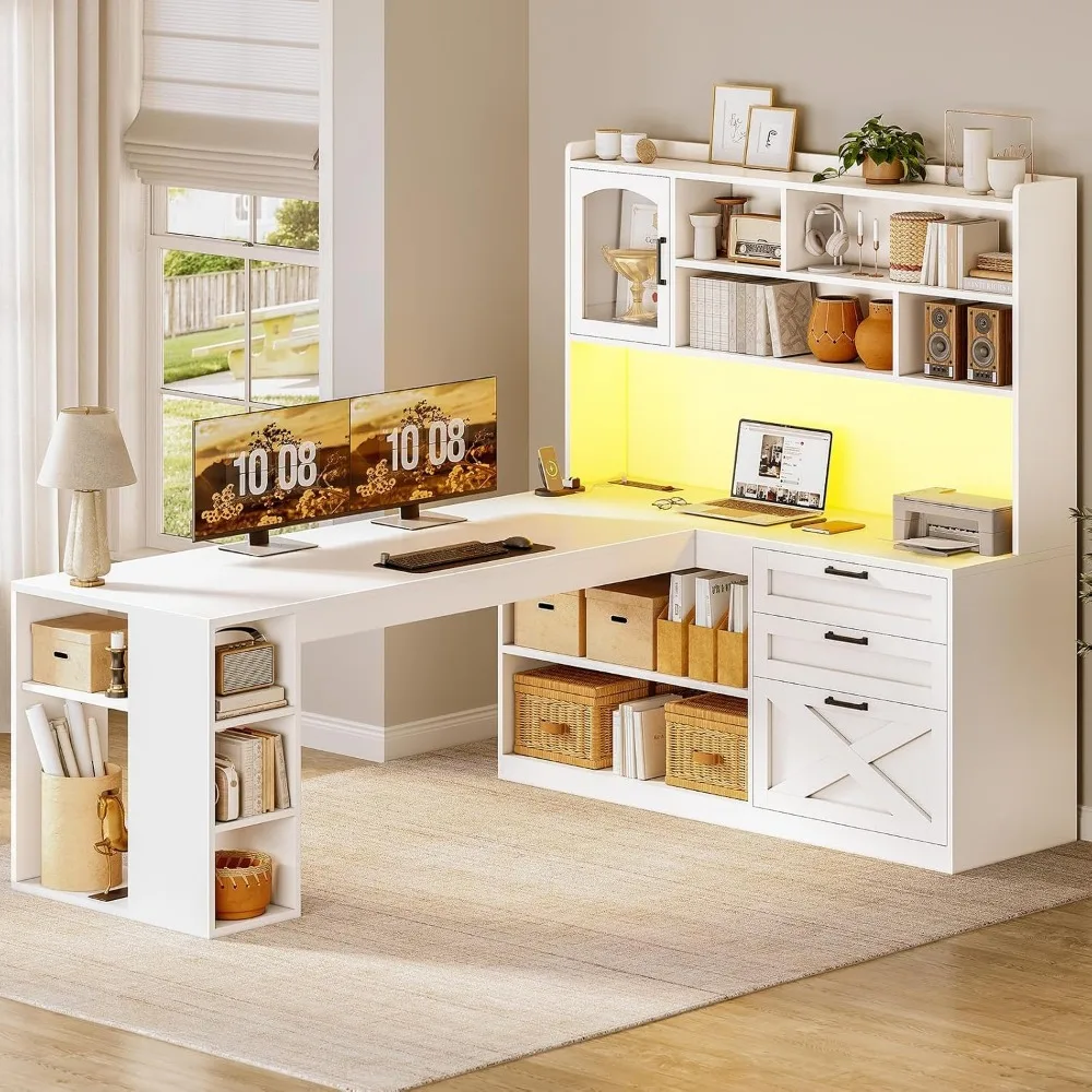 Home Office L Shaped Desk - SEDETA Farmhouse L Shaped Office Desk