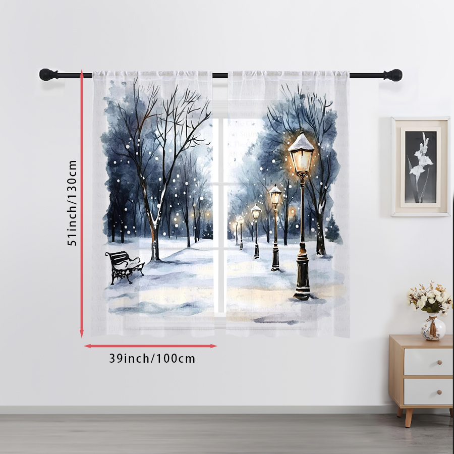 Home Office Lamp - 2PCS Sheer Curtains Winter Snow Street