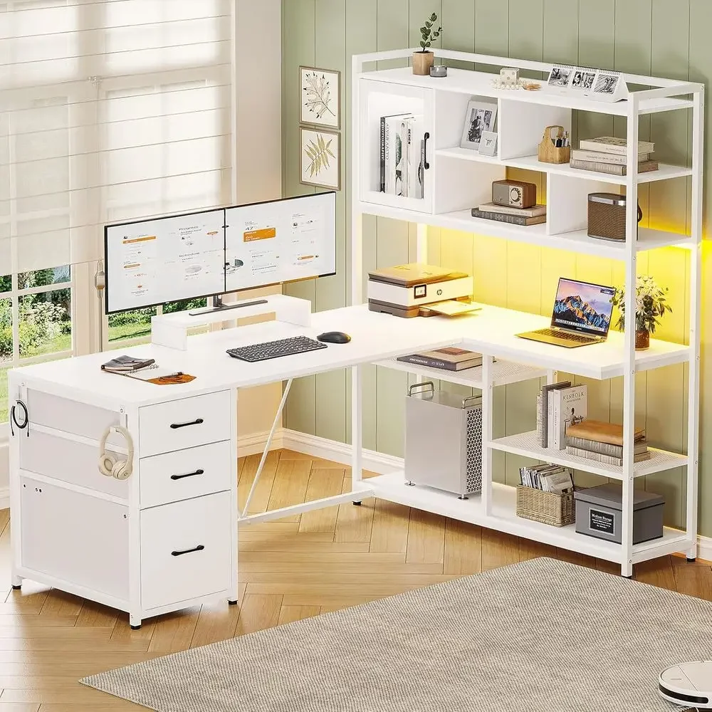 Home Office L Shaped Desk - 58 L-Shaped Desk with Storage, 3