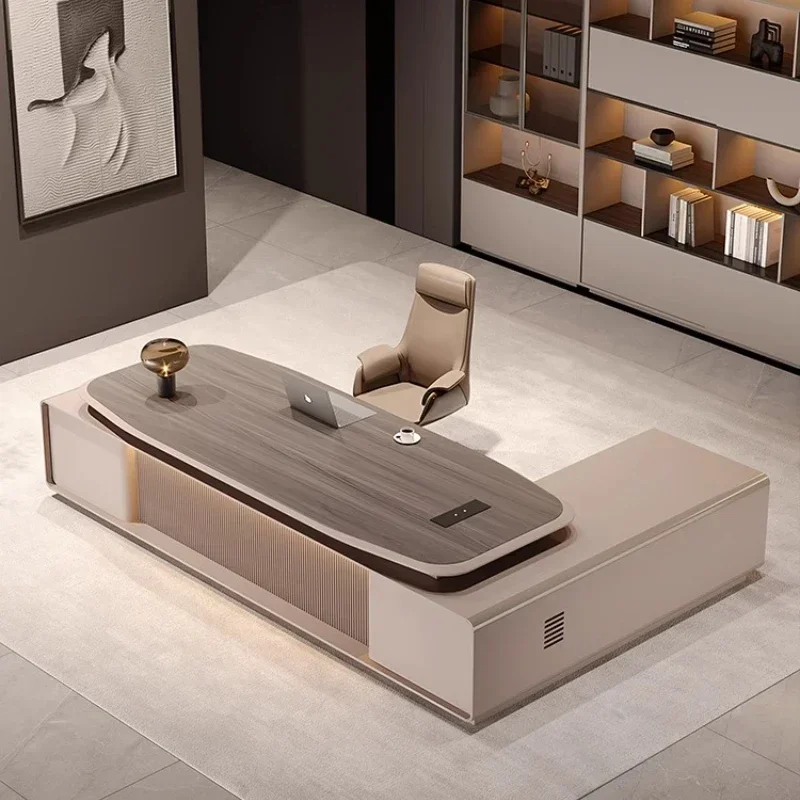 Home Office L Shaped Desk - Modern Luxury Light Supervisor Boss Manager
