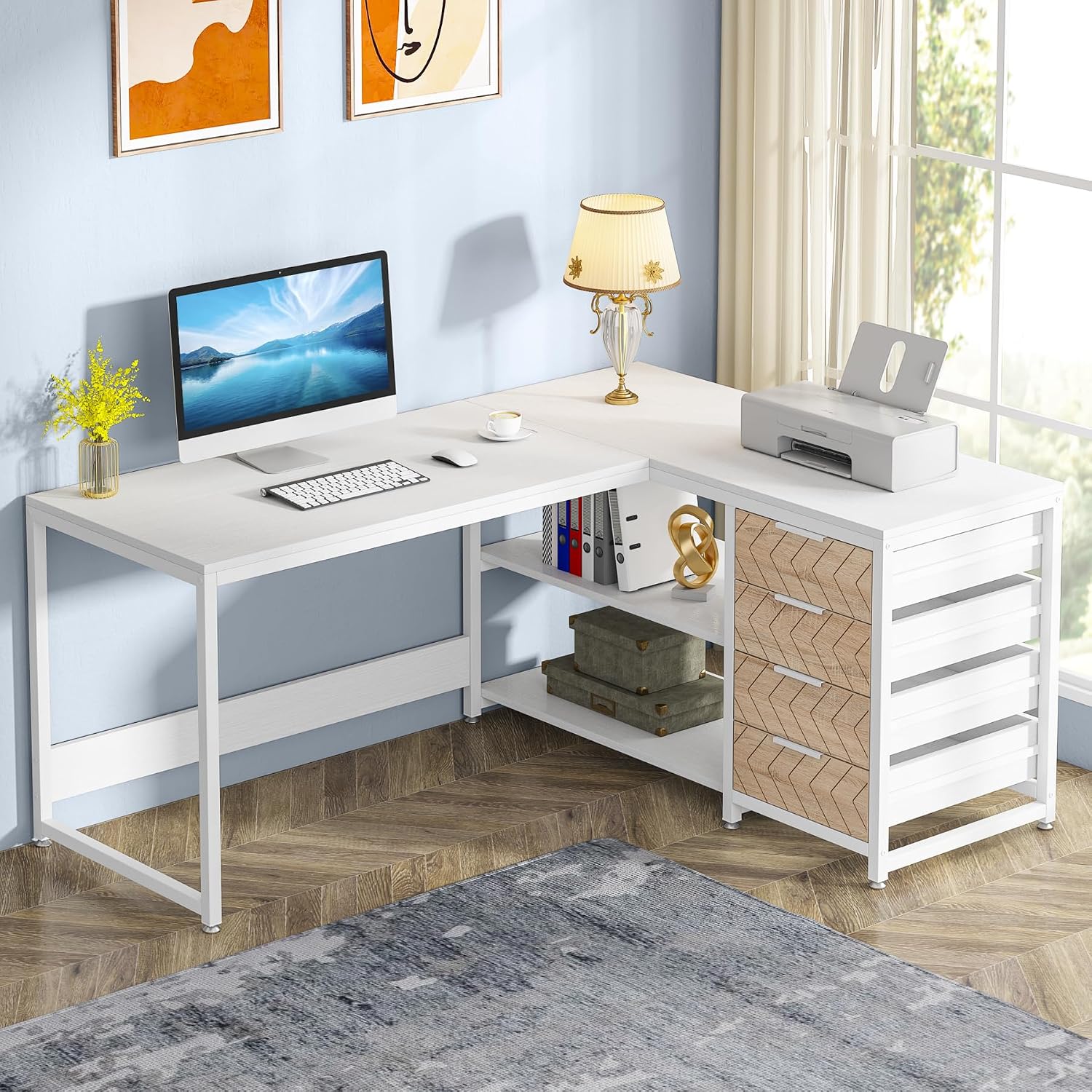 Home Office L Shaped Desk - L Shaped Computer Desk with Drawers