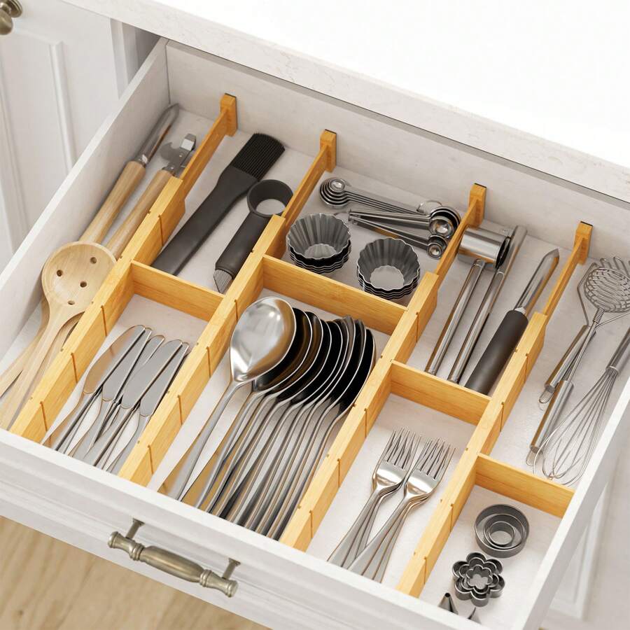 Home Office Organization - Bamboo Drawer Separators With Inserts And