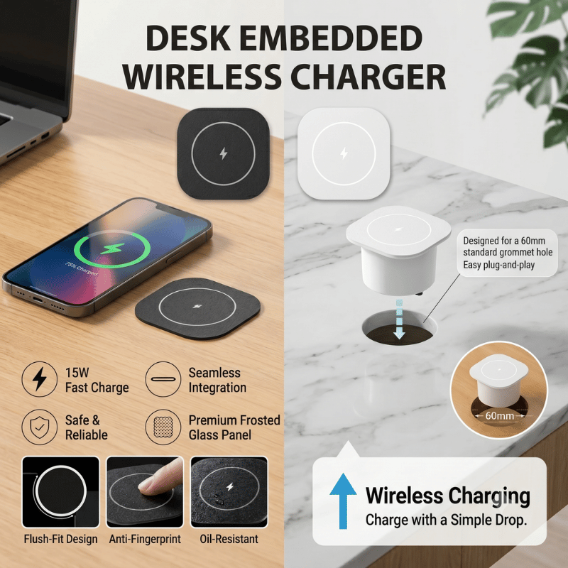 Home Office Of Uk - 15W Built-in Wireless Charger Flush Mount