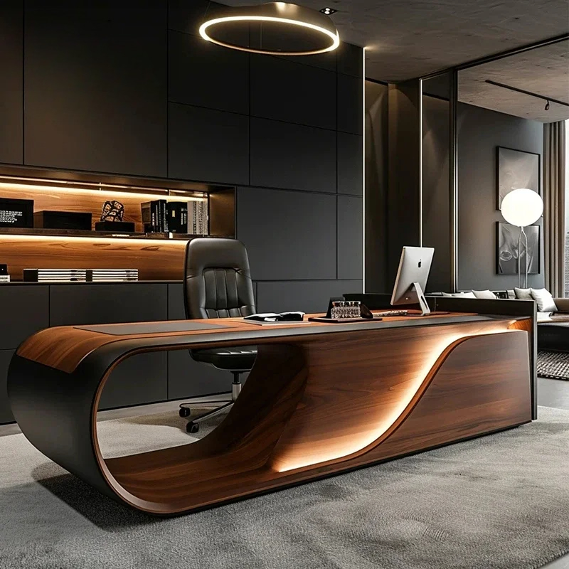 Home Office L Shaped Desk - New Chinese Wooden Modern Simple Executive