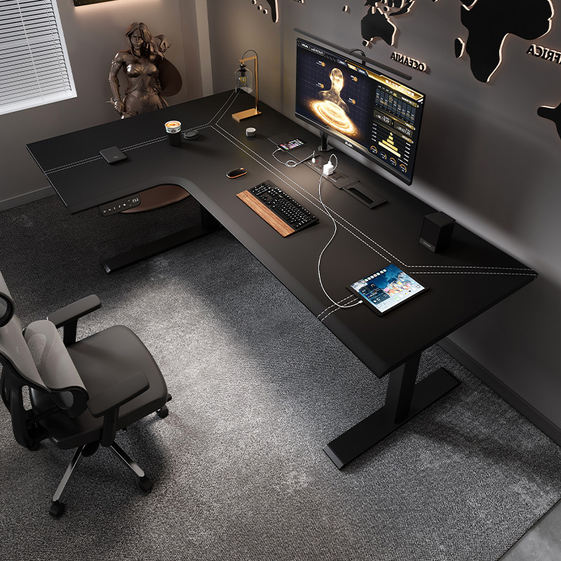 Home Office L Shaped Desk - Corner electric lifting desk L-shaped corner