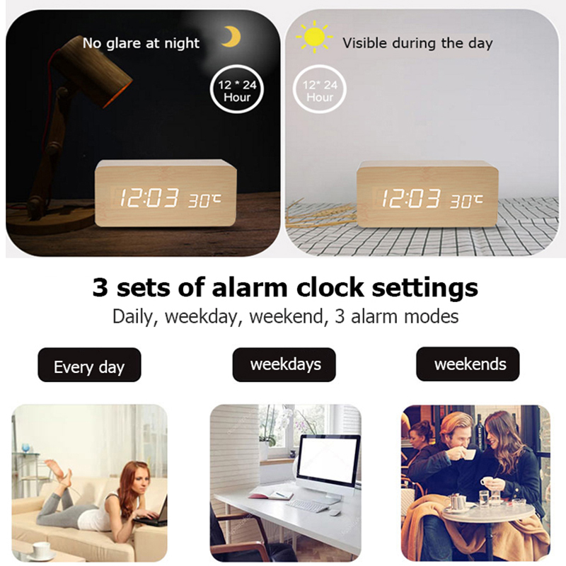 Wooden Digital Alarm Clock, LE - Led Desk Clock review and price