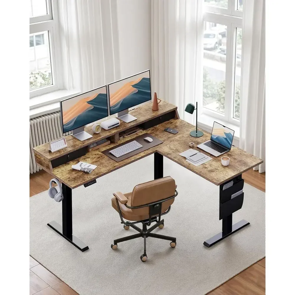 Vintage Brown L-Shaped Electri - Home Office L Shaped Desk review and price