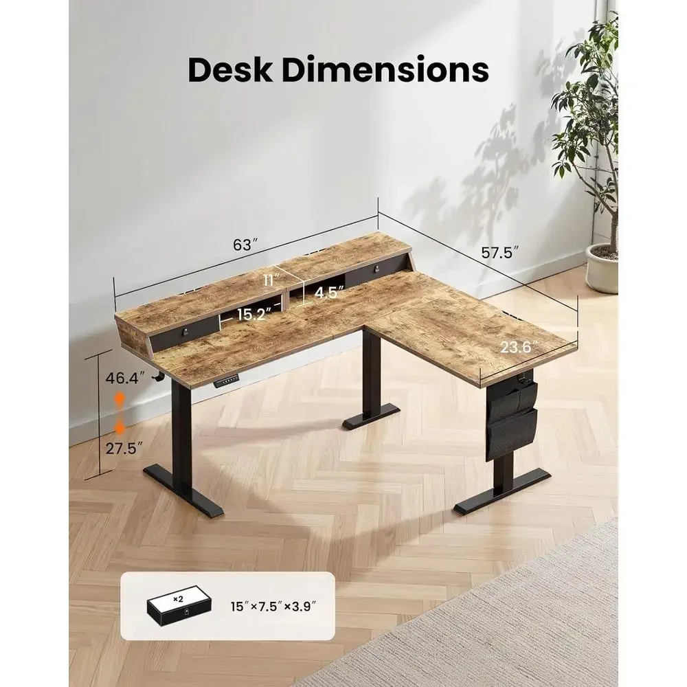 Vintage Brown L-Shaped Electri - Home Office L Shaped Desk review and price