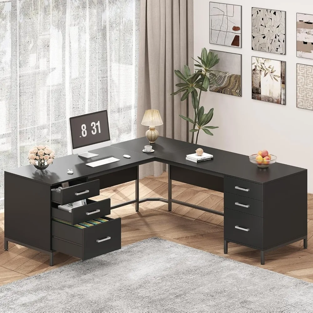 TVU 59’‘ L Shaped Desk with 6  - Home Office L Shaped Desk review and price