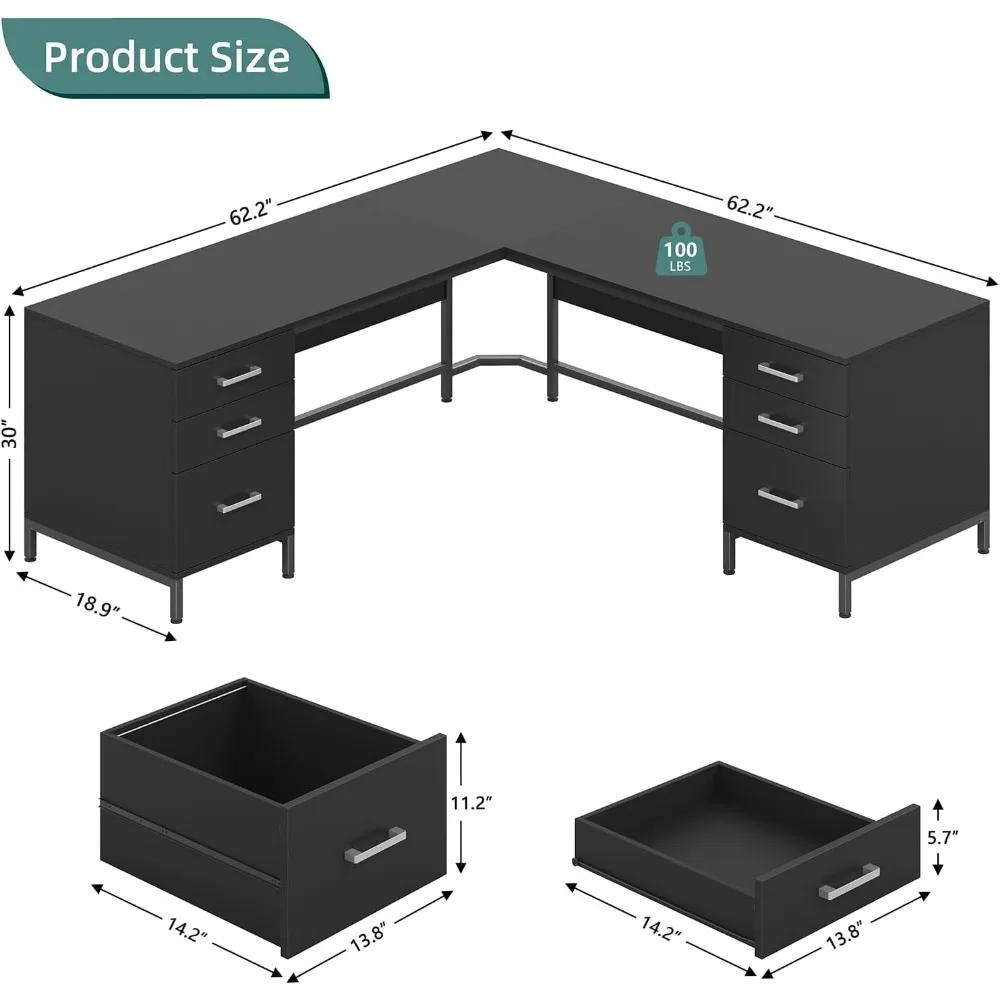 TVU 59’‘ L Shaped Desk with 6  - Home Office L Shaped Desk review and price