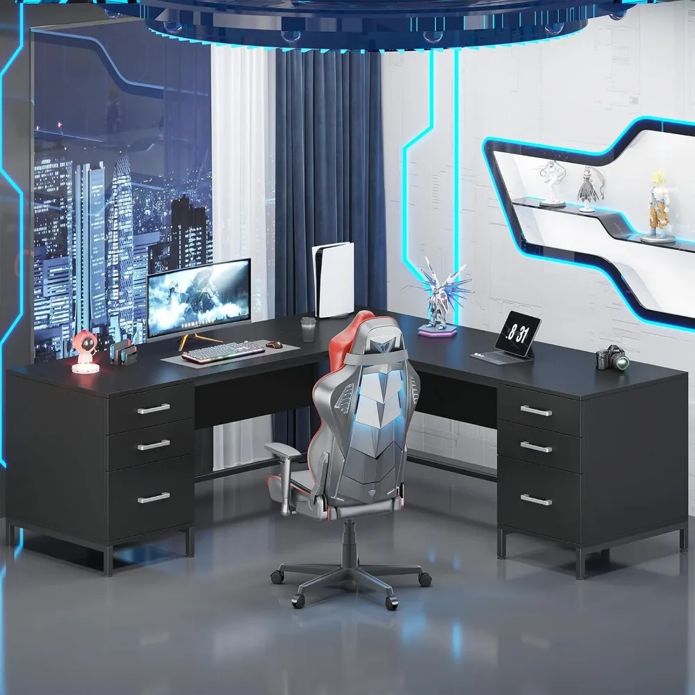 TVU 59’‘ L Shaped Desk with 6  - Home Office L Shaped Desk review and price
